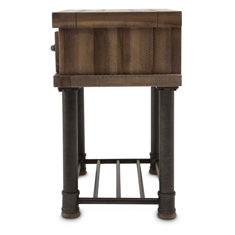 Barn Brown Wood and Metal Side Table with Drawer