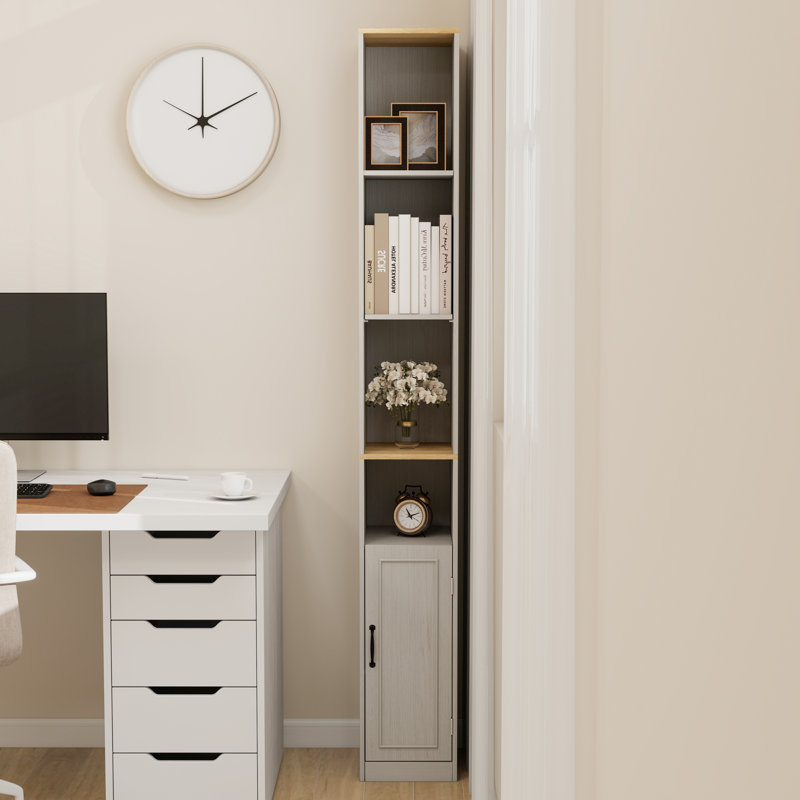 Armoire de rangement haute et mince avec 1 porte et 2 tablettes réglables