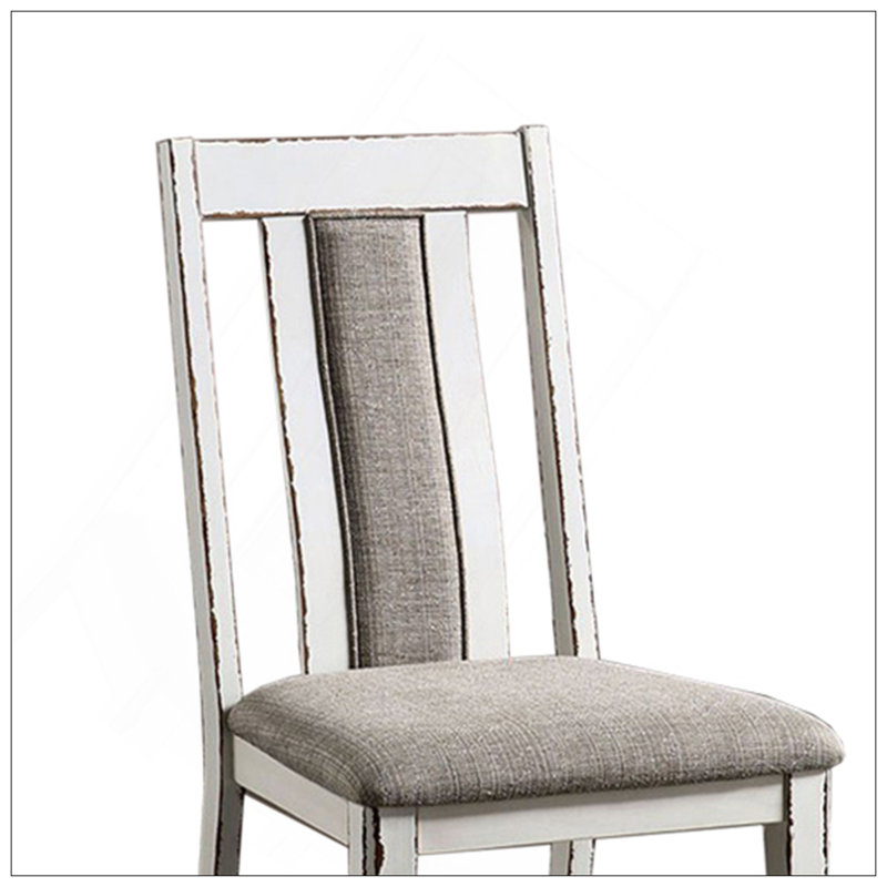 Ensemble de 2 chaises d'appoint rembourrées au fini blanc patiné et gris chaud, parfait pour les espaces de salle à manger rustiques et modernes