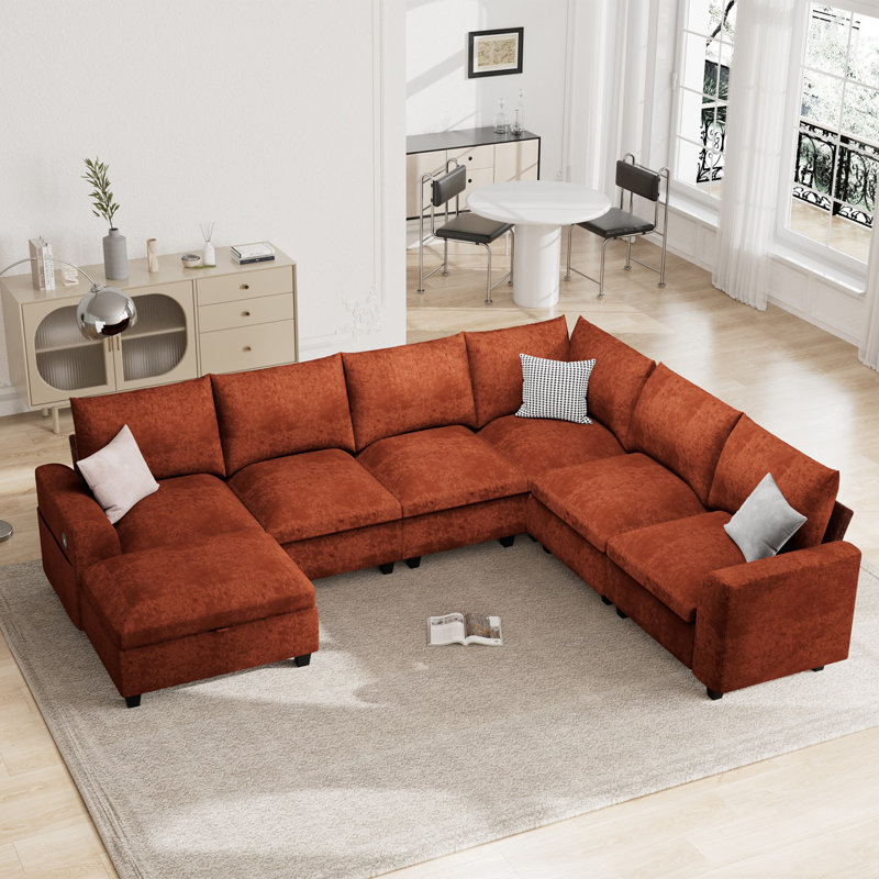 Canapé modulaire en L 120,1 po avec rangement, Orange