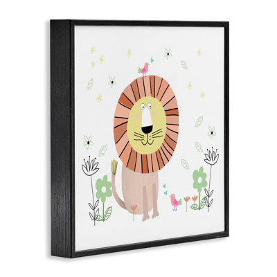 Illustration florale de bébé lion encadrée, dessin par Carla Daly