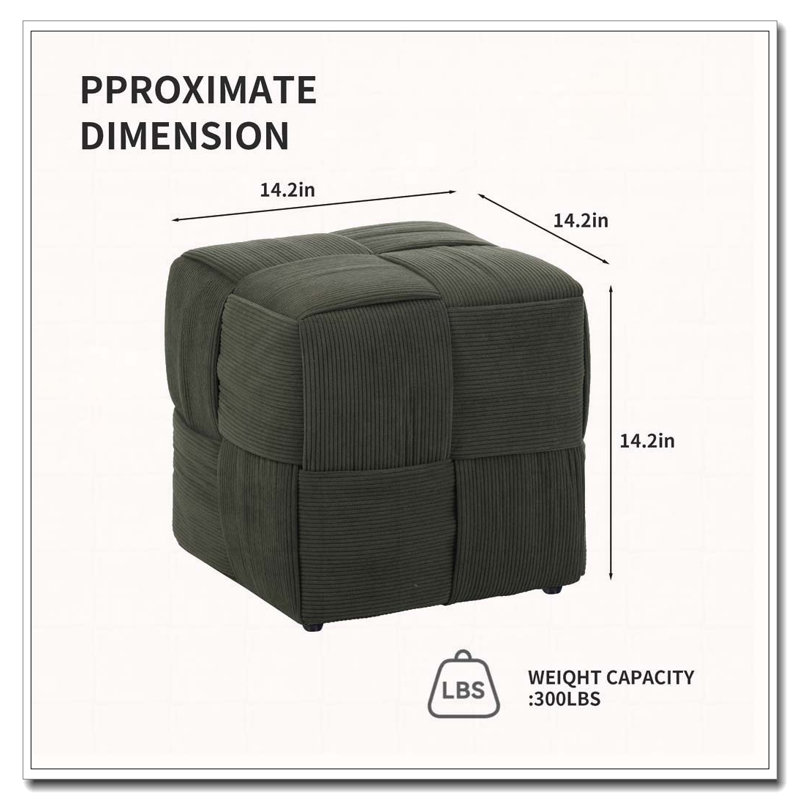 Square Corduroy Woven Design Ottoman, Green