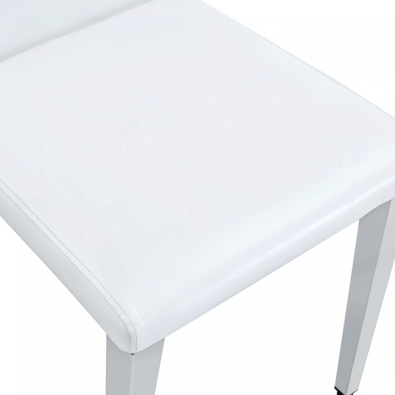 Set of 2 PU Leather Backrest Chairs with Sturdy Silver Metal Legs for Modern and Minimalist Home Decor, White/Silver, 2