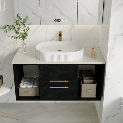 40.0" Bathroom Vanities With Ceramic Sink,Floating Bathroom Vanity With 2 Drawers And 2 Storage
