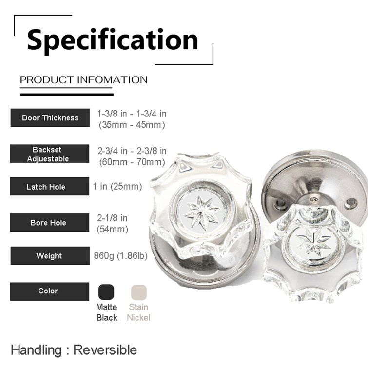 Linkaa HD1802-15 -BK Crystal Privacy Door Knobs Rosette Finish: Stain Nickel
