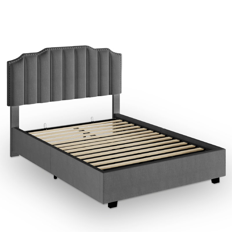 Cadre de lit élégant avec rangement en velours gris, Grand