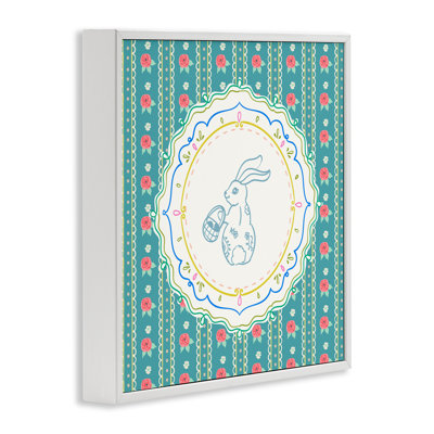 Flower Stripes Pattern Bunny Framed Giclee, design by Angela Steahling
