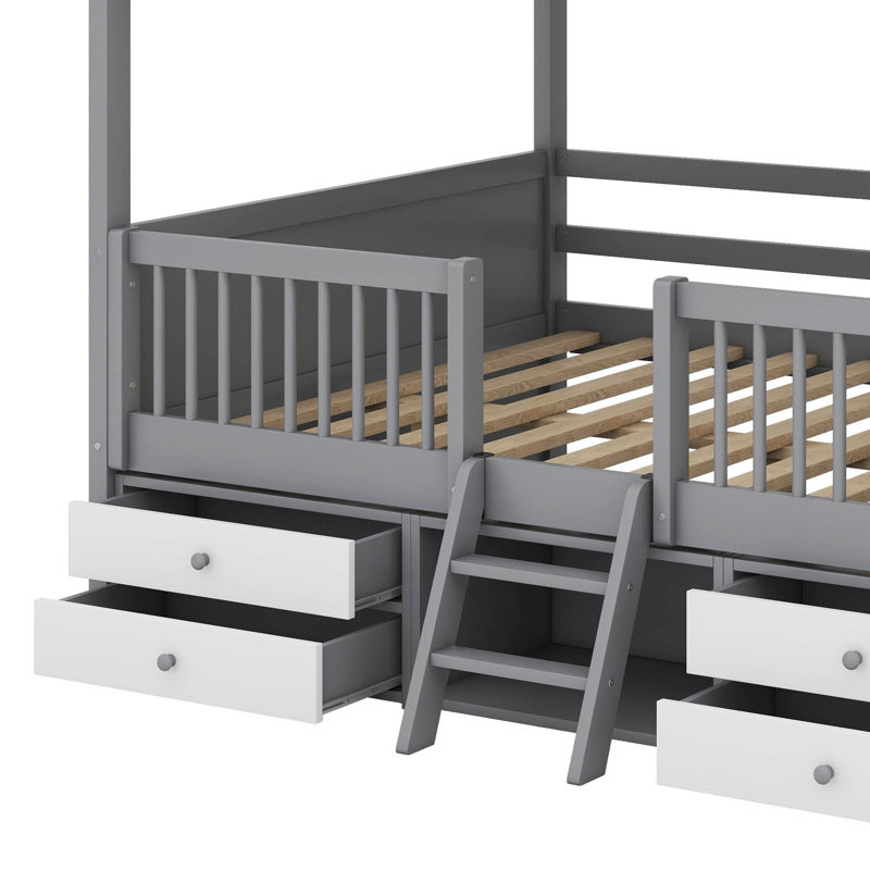 Lit en bois, Gris, Lit double
