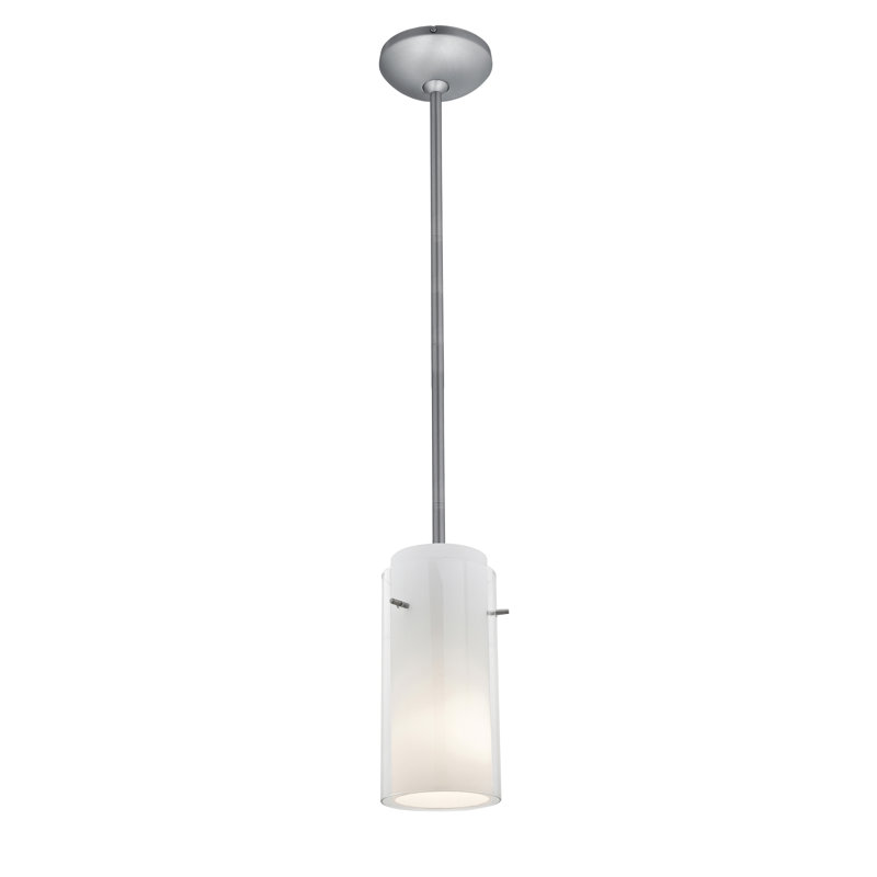 Nygaard 1 - Light Single Pendant, Brushed Steel, Rod, Clear Outer Opal Inner