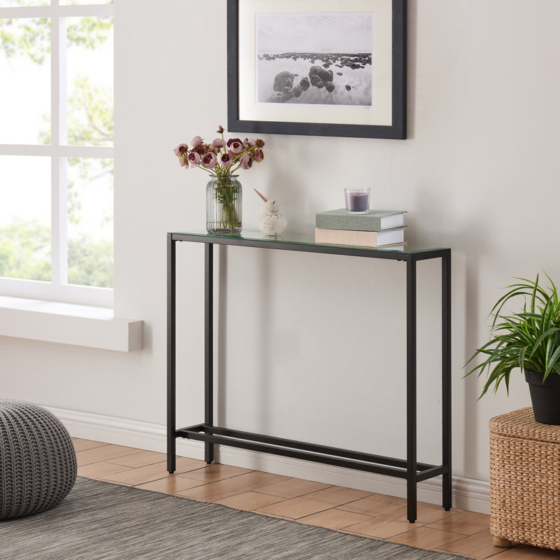 Narrow Long Console Table with Mirrored Top, Black -  for Modern Entryways and Living Spaces, Black, 30" H x 56" W x 8" D