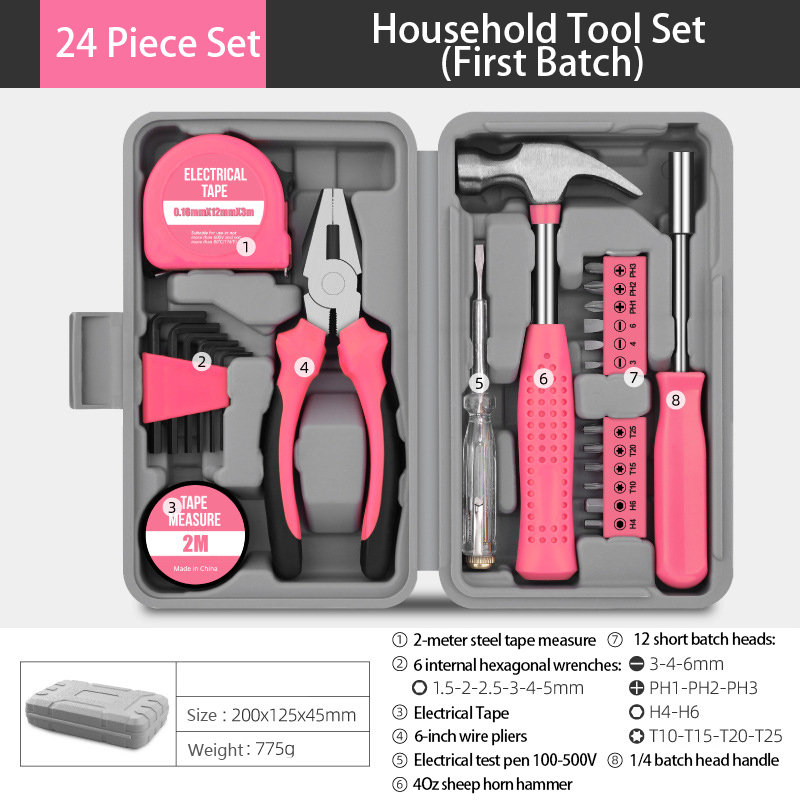 24pcs Household DIY Tool Kit, Pink