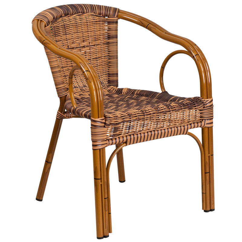 Houtz Rattan Restaurant Patio Chair with Bamboo-Aluminum Frame, Burning Brown