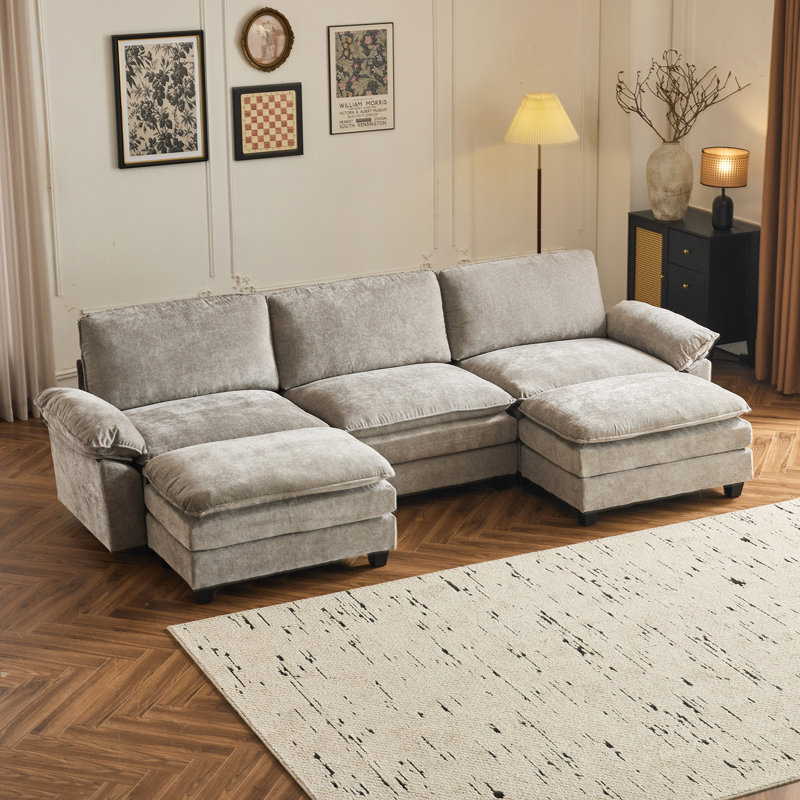 Canapé modulaire en bois massif et manufacturé Shugar, Gris chenille