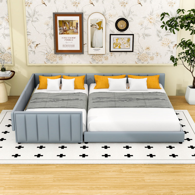 Thaleia Queen Size and Twin XL Size Upholstered Platform Bed with Slats, Gray