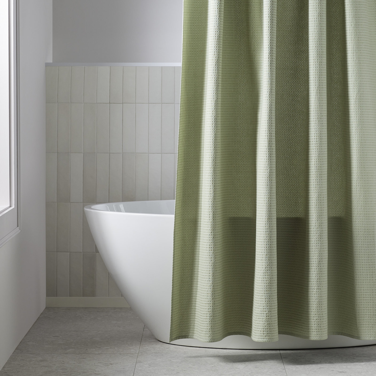 Felix Cotton Waffle Shower Curtain, Sage