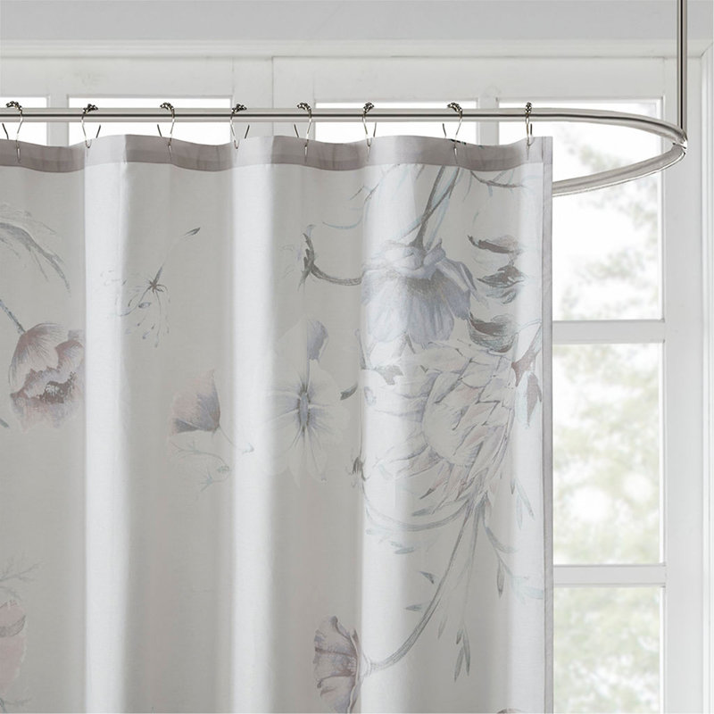 Rideau de douche en coton imprimé, Bleu