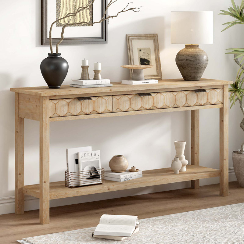 Console moderne en placage de sapin avec motif en nid d'abeille, Naturel