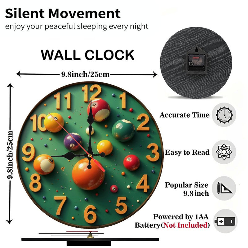 Décoration murale horloge boules de billard colorées