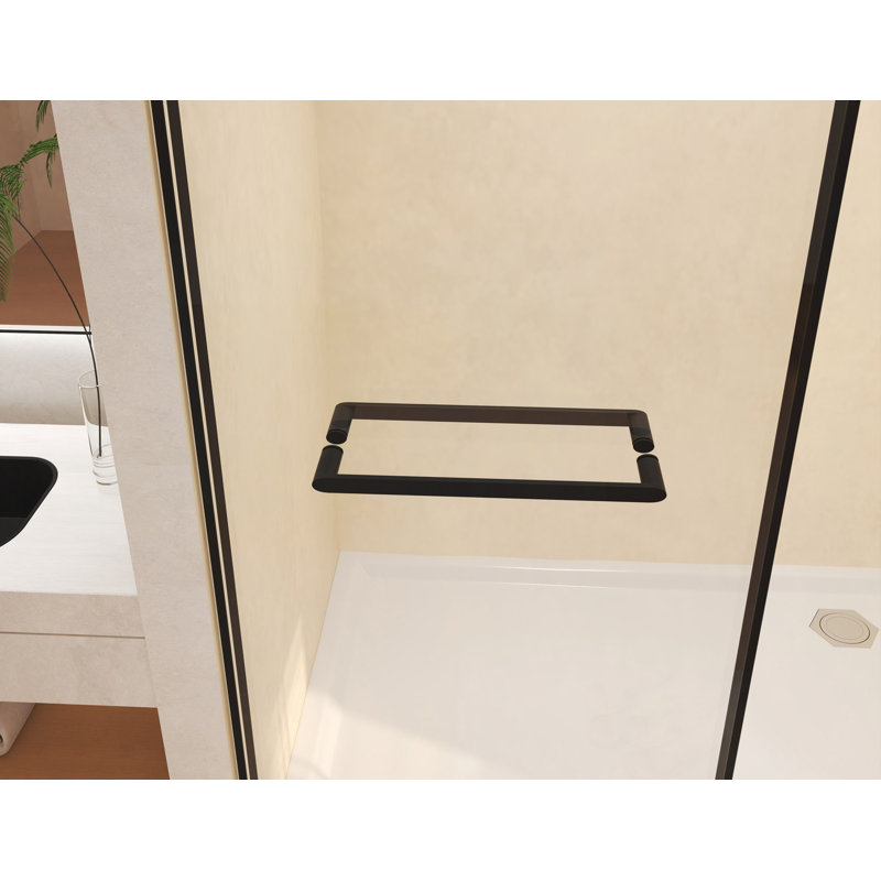 Frameless Double Sliding Shower Door 44-48 "W X 74" H, 5/16 "(8Mm) Tempered Glass, Explosion Proof Film, Stainless Steel Handle, Square Tube Track