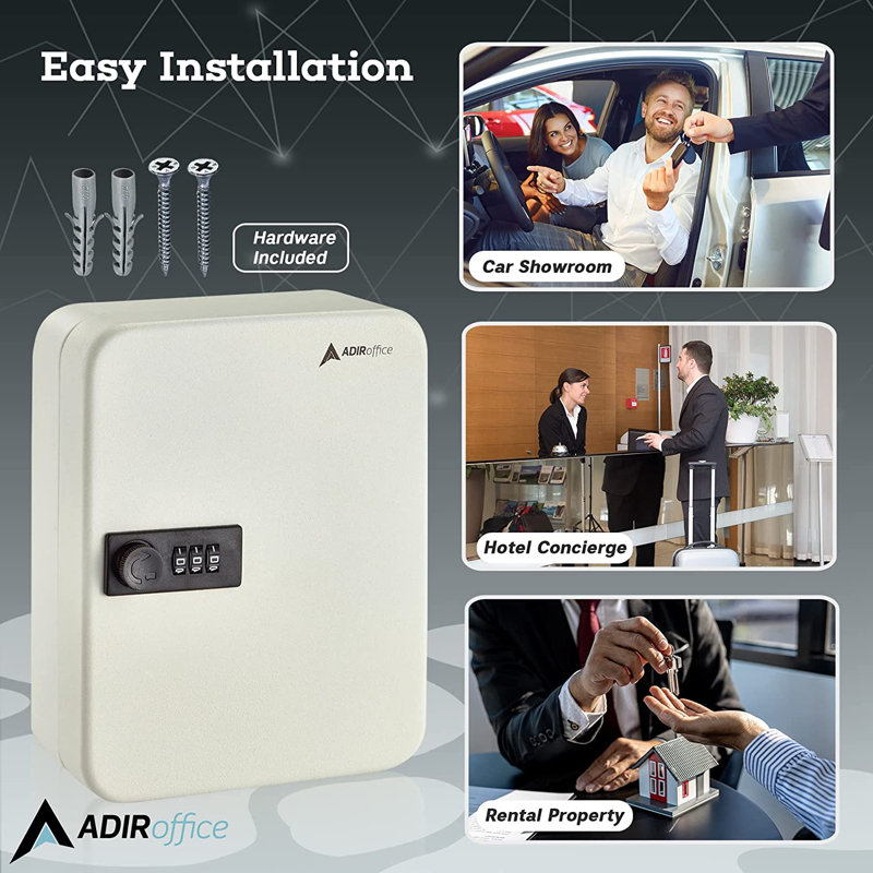 White Steel Wall-Mount 30-Key Combination Lock Cabinet