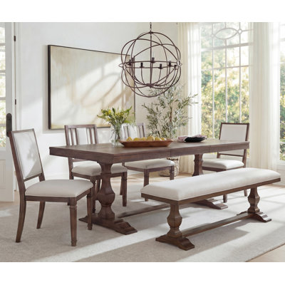 Ensemble de table de salle à manger 74,8 "rustique avec 1 banc et 4 chaises rembourrées (2 styles), structure en bois massif avec pieds décoratifs tournés, ensemble de salle à manger pour 6 à 7 personnes, brun
