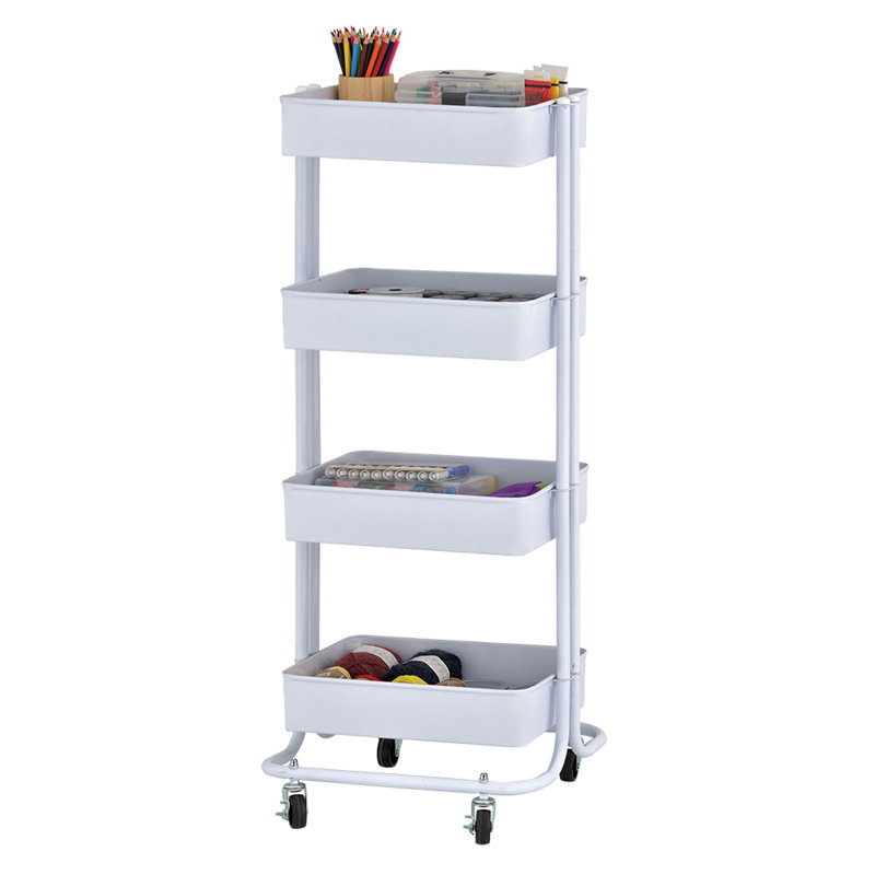 Black 4-Tier Metal Rolling Utility Cart with Mesh Baskets
