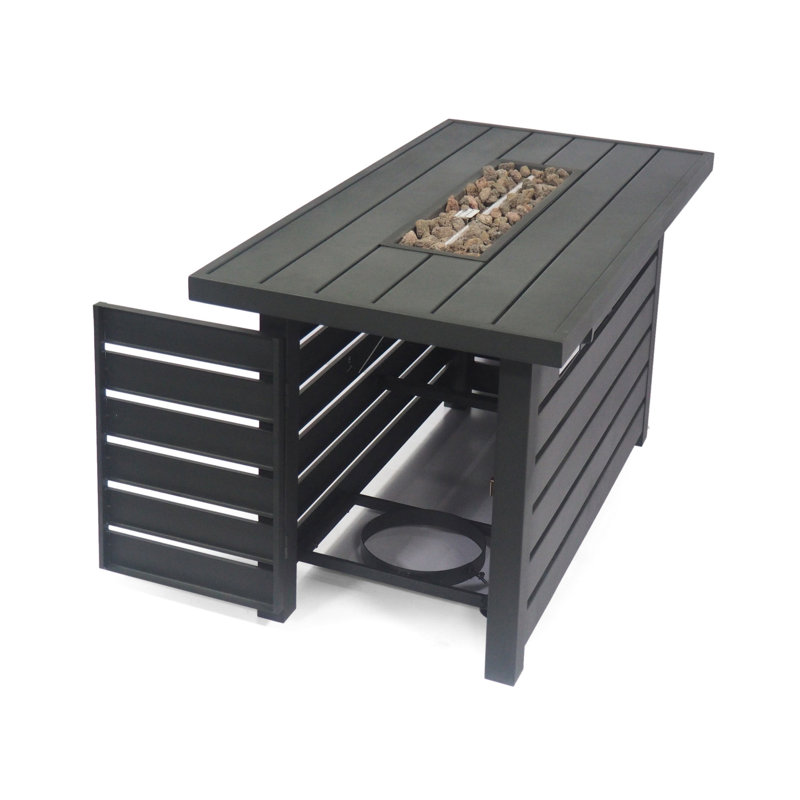 Iron Rectangular 30,000btu Fire Pit With Enclosed Tank Space - 45.00”w X 42.00”d 24.06”h, Black, Easy Assembly Endeavor Shielded Cover Guide