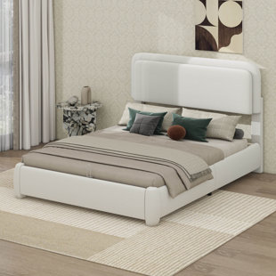 Bed Frame, Boucle Bed Frame With Adjustable Headboard, Modern Upholstered Platform Bed With Wood Slats, Soft Rounded Corners