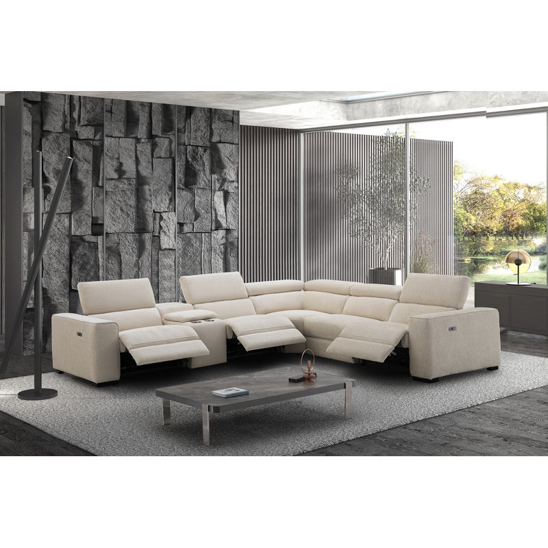 Canapé modulaire inclinable réversible avec console de rangement l 138 po Leion , Mélange de polyester sable