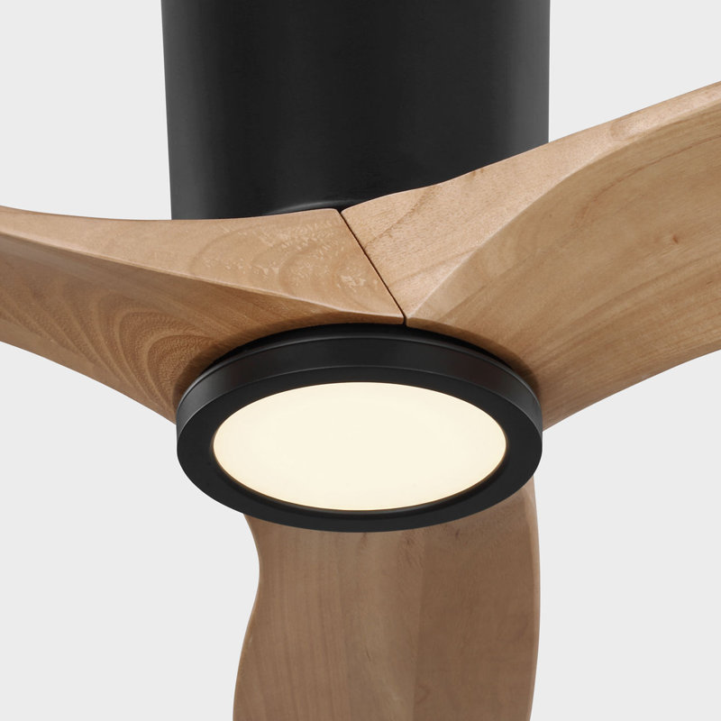 Seyra Smart Hugger LED Ceiling Fan, Natural Honey, Midnight Black, 52" Wide