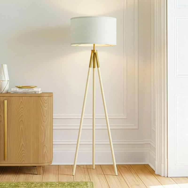 Levi Cream 61 In. Contemporary Tripod Led Floor Lamp With Gold Accent, White