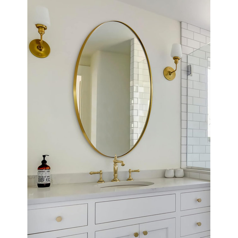 Kaitlee Modern Round, Oval & Capsule Bathroom Vanity Wall Mirror | Stainless Steel Frame, Brushed Gold, Oval & Round