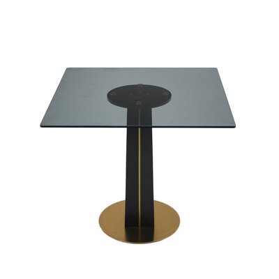 Modern Negotiation Table - 85Cm Black Tempered Glass Top, Black Wooden Legs With Golden Metal Base(Only The Negotiation Table)