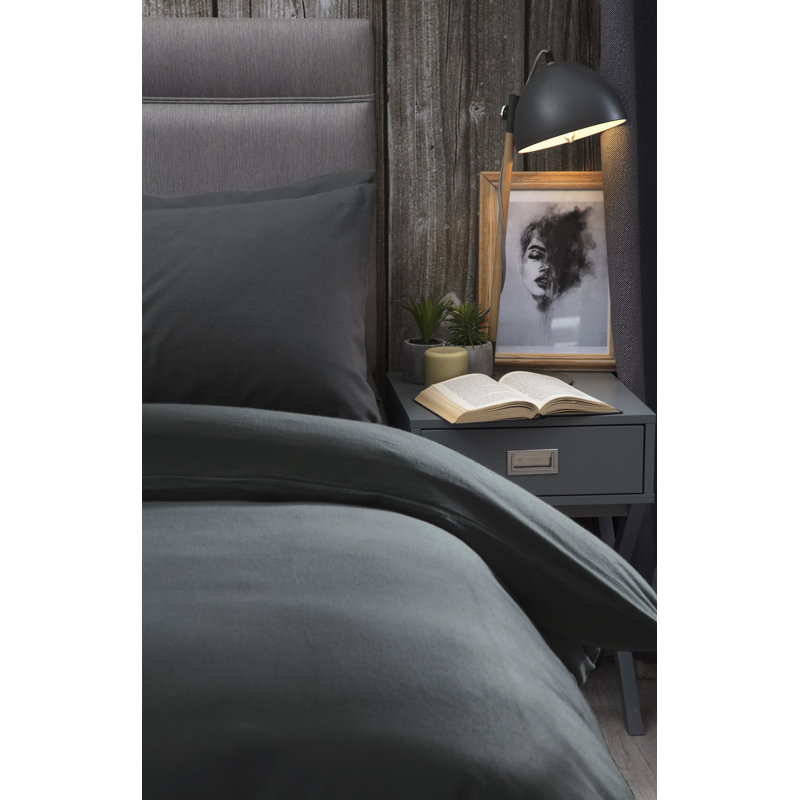Brushed Cotton Range Cotton Solid Colour Duvet Cover, Super King Duvet Cover, Charcoal