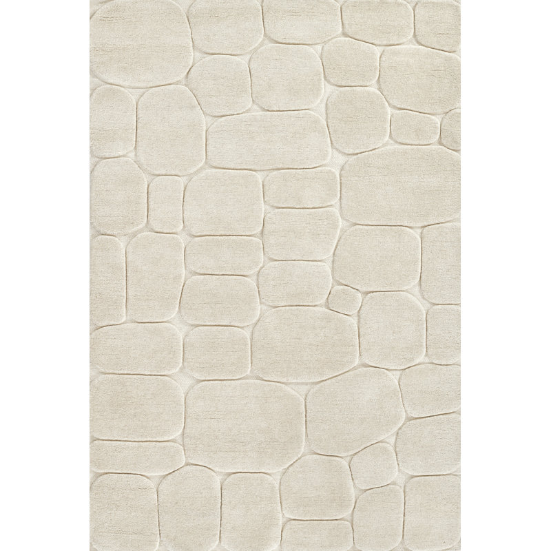 Tapis ivoire en laine touffeté à la main Aelin, Rectangle de 5 pi x 8 pi
