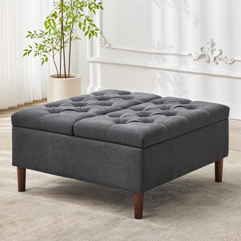 Table basse avec repose-pieds carré 35 "avec grand rangement, Gris