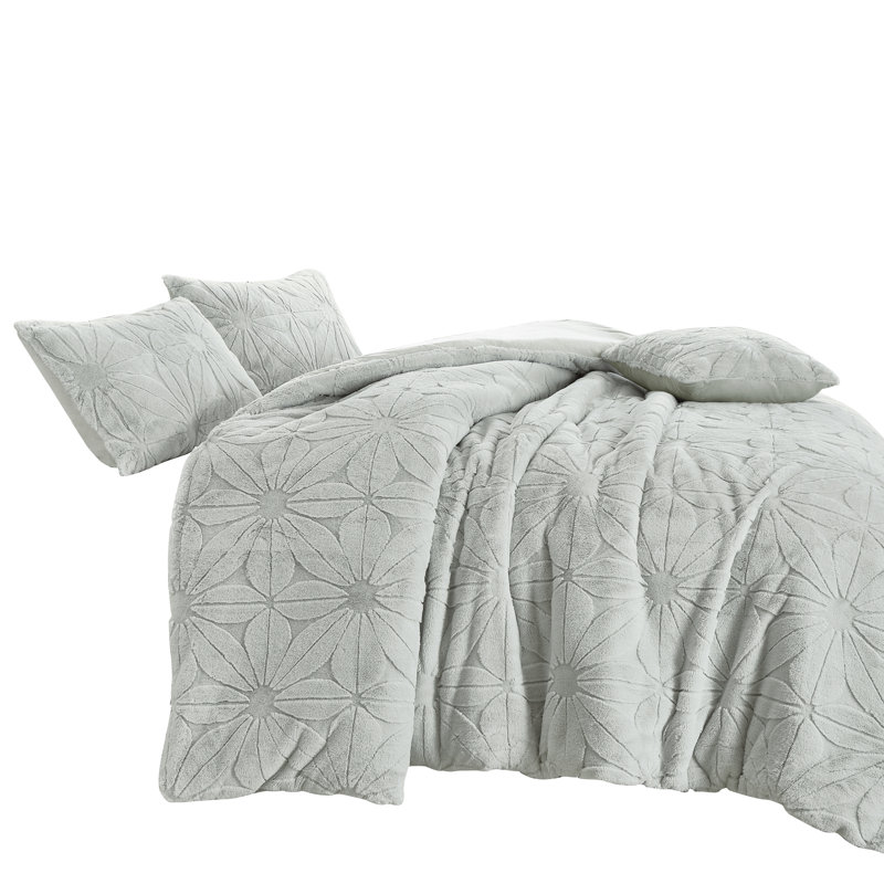 Ensemble d'édredon en velours Ansa, Édredon très grand et 3 pièces supplémentaires, Gris