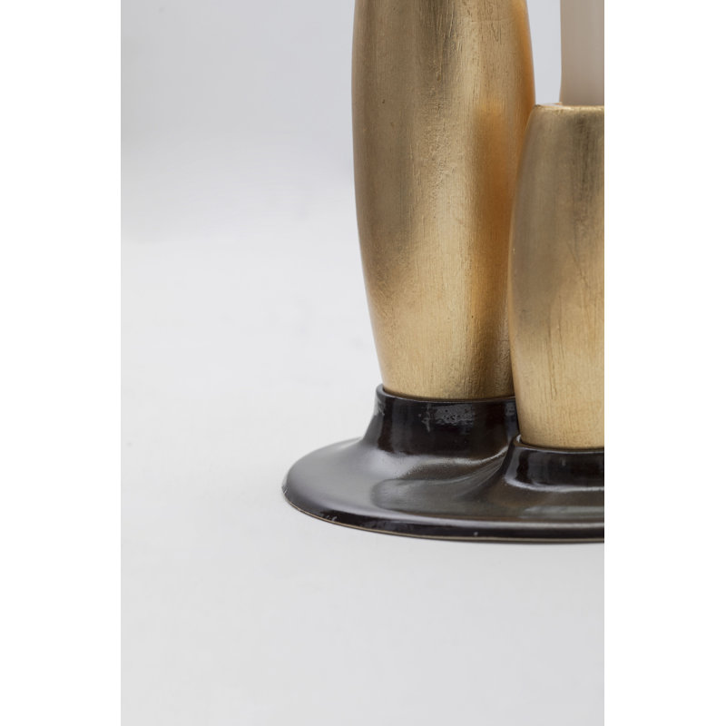 Salar Decorative Ceramic Candleholder With Gold Leaf Solid Wood Plynths By Andean, In Stock, Gold/Black