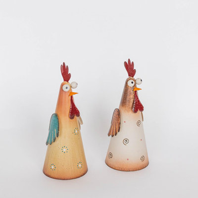 Set Of 2 Silly Roosters Figurines