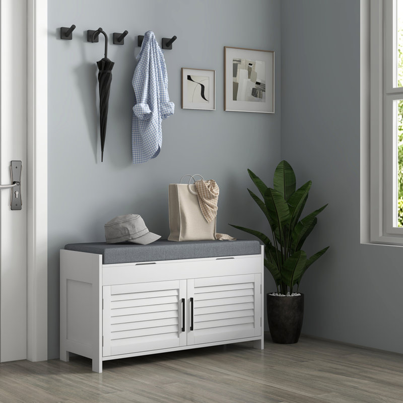 Banc à chaussures, banc de hall d'entrée avec rangement pour chaussures, coussin, compartiments cachés, tablettes réglables et portes à volets, organisateur de chaussures 35,4 po pour vestibule, couloir, blanc HOMcom