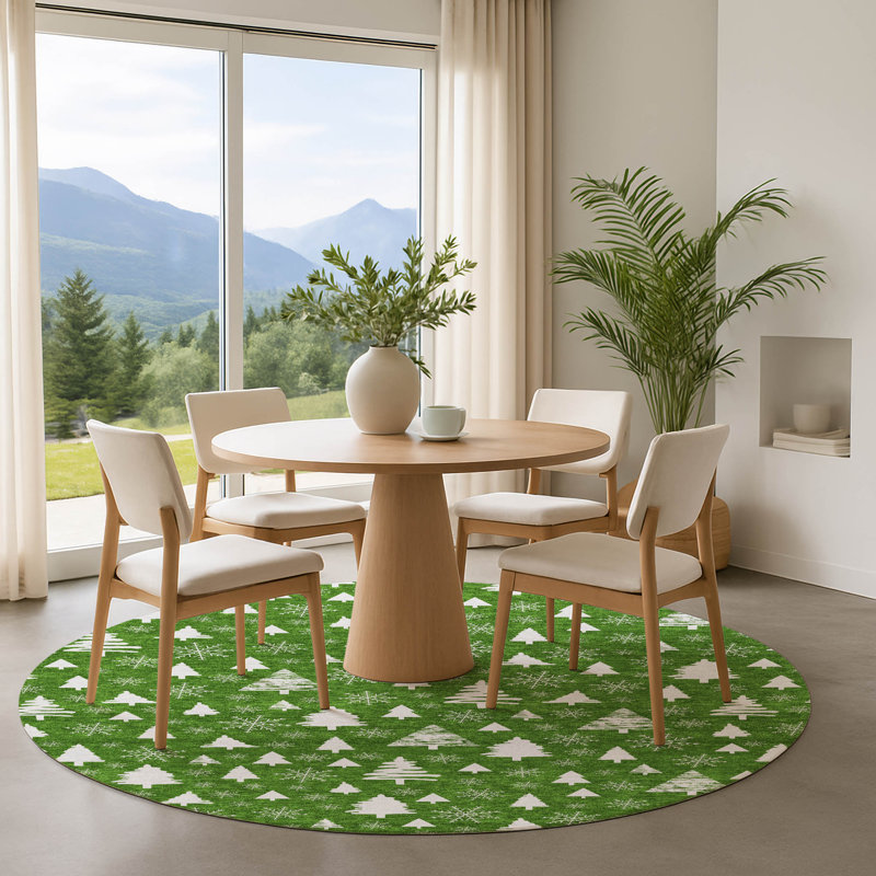 Premium Machine Washable Dockside AMF1815 Christmas Trees Rug, Round 8'