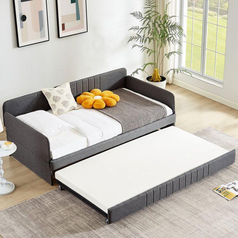 Metal Framed Grey Twin Daybed With Trundle, Comfortable Bed For A Small Living Space