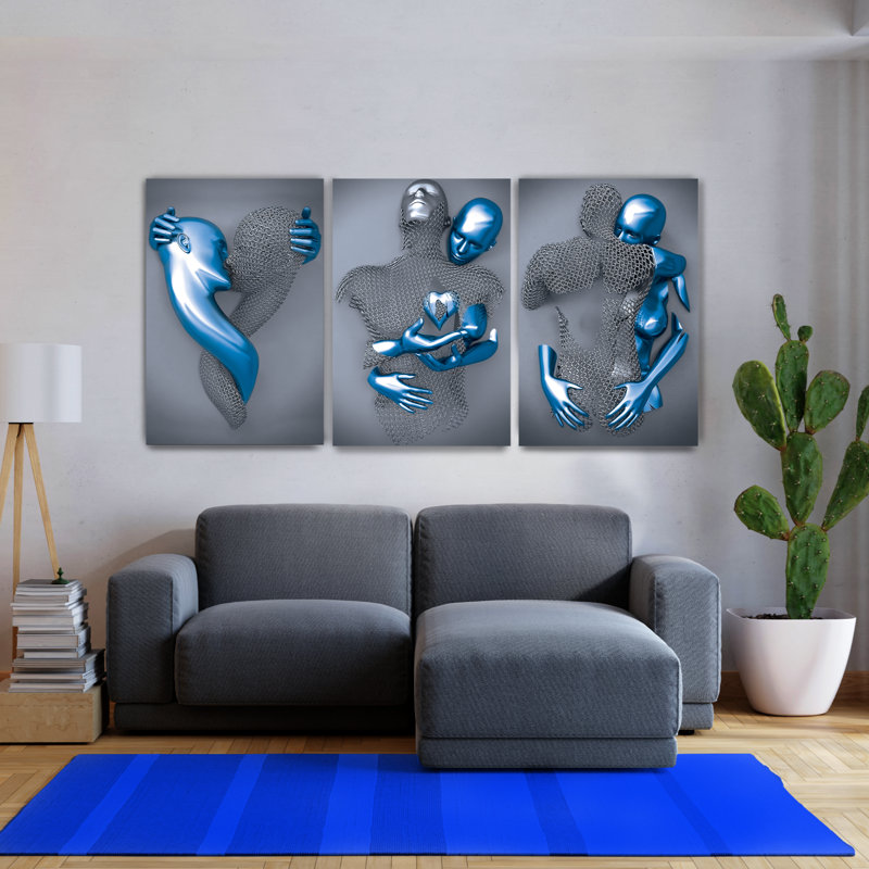 Ensemble romantique 3 pièces romantiques romantiques, Bleu, H 24 po x l 73 po