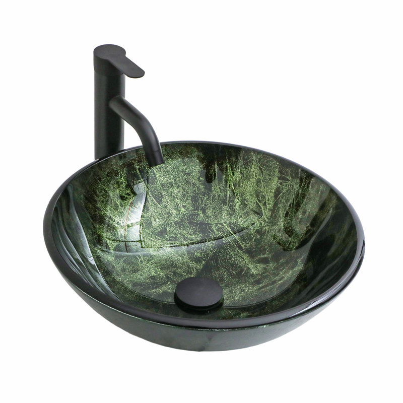 Elegant Bathroom Tempered Glass Sink, Vessel Sink With Faucet And Pop-Up Drain