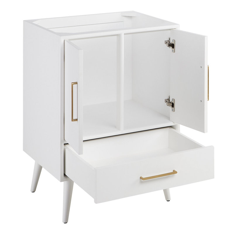 24" Novak Single Bathroom Vanity Set with Rectangular Undermount Sink, Carrara Marble, No Faucet Hole, White