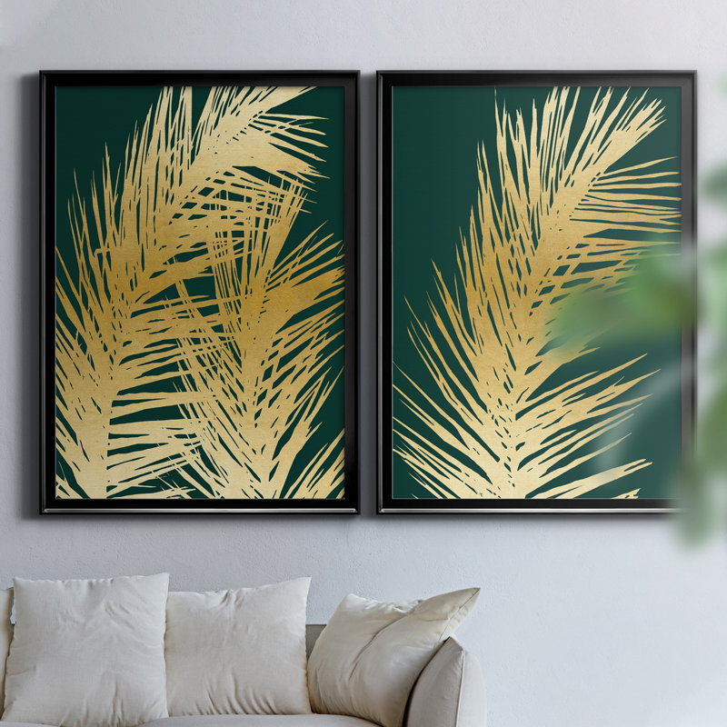 Emerald Palm I - ensemble de 2 reproductions d'art, Toile encadrée, H 26,5 po x l 73 po, Noir