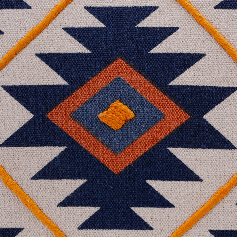 Geometric 100% Cotton Throw Square Pillow Cover, Navy/Rust, Polyester