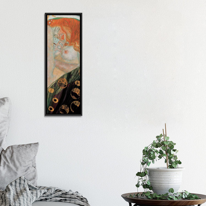 Reproduction de photo sur toile tendue « danae, vertical » par gustav klimt, H 36 po x l 12 po x P 1,5 po, Cadre noir