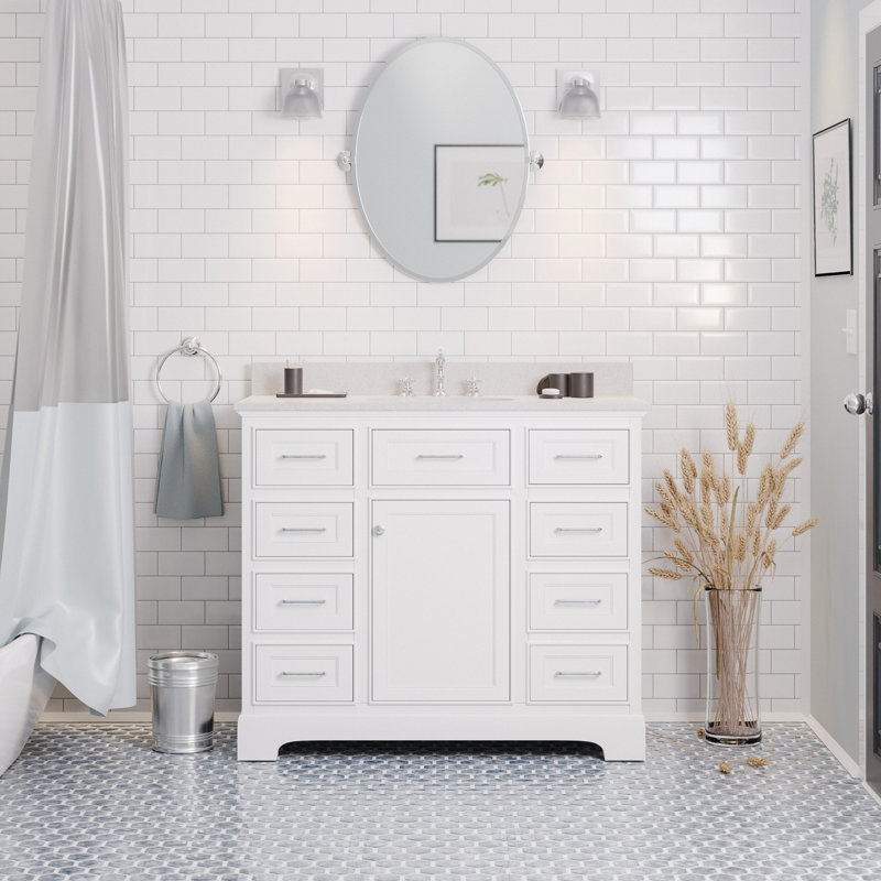 Ensemble de meuble-lavabo simple 42 po Ronnie, Blanc, Quartz
