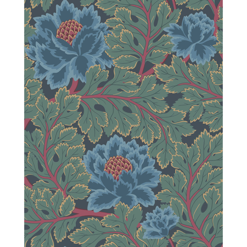 Pearwood Floral Shimmer Wallpaper Roll, Teal/Indigo